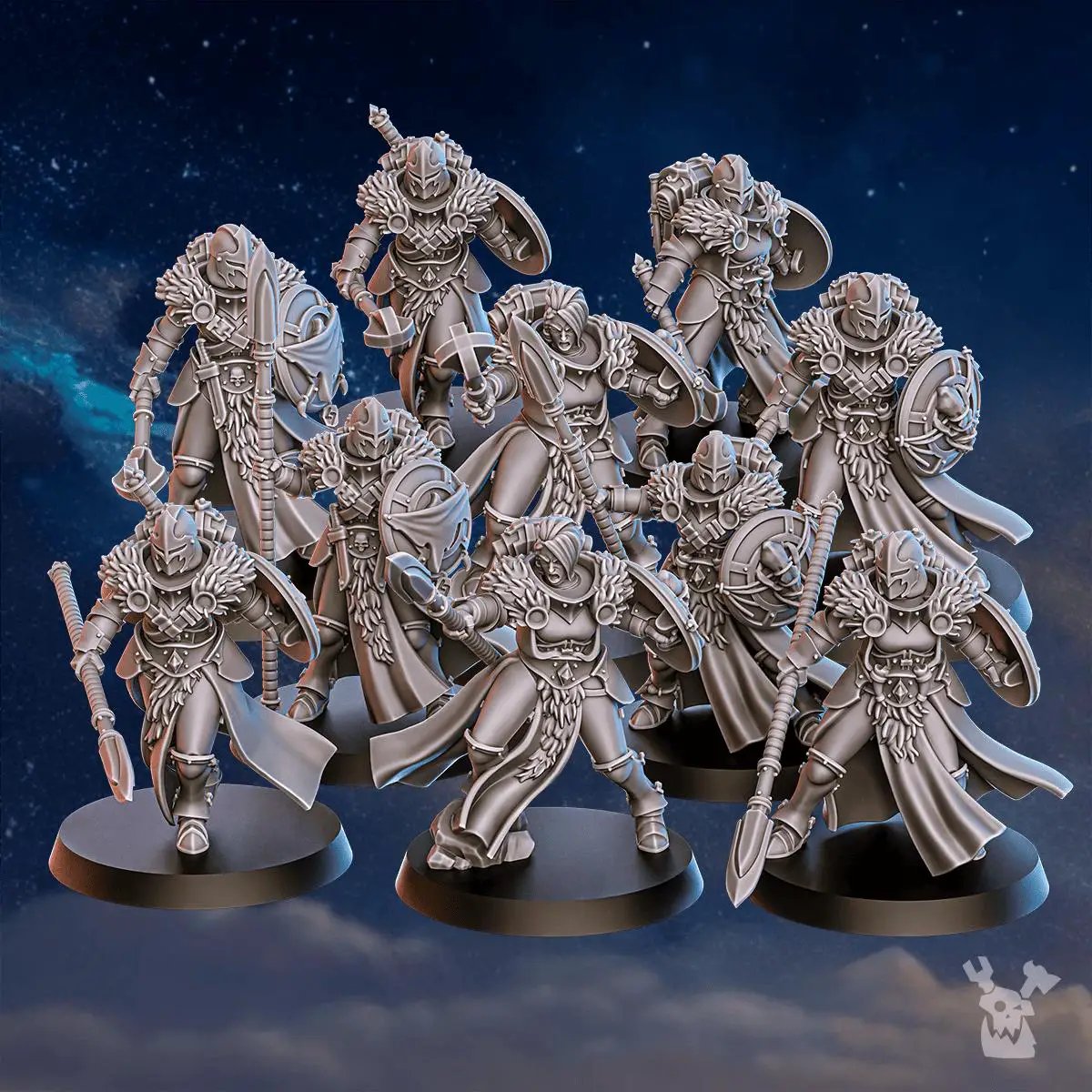 3D printed Stormpride Sisters Icewall Squad miniatures by Last Hope Miniatures, detailed models for tabletop gaming.