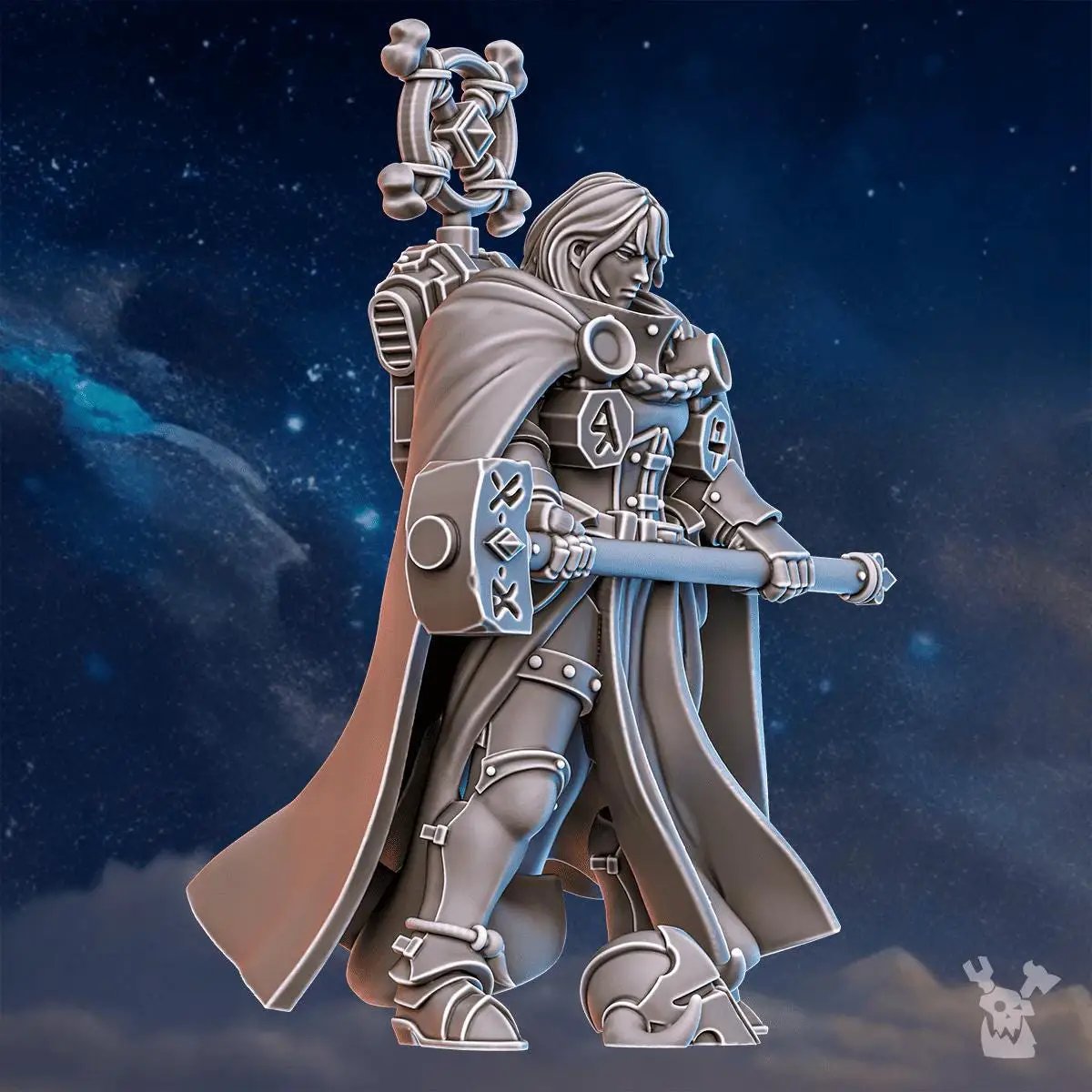 3D printed Stormpride Sisters Runnerules Master miniature by Last Hope Miniatures, detailed figure with intricate armor and weaponry.