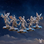 Five 3D printed Stormpride Valkyrie Squad miniatures by DakkaDakka Miniatures, detailed sci-fi tabletop gaming figures.