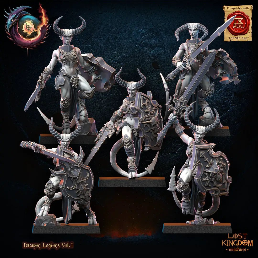 Group of ten 3D printed Succubi Squad miniatures by Last Hope Miniatures, detailed demonic figures from Lost Kingdom Miniatures.