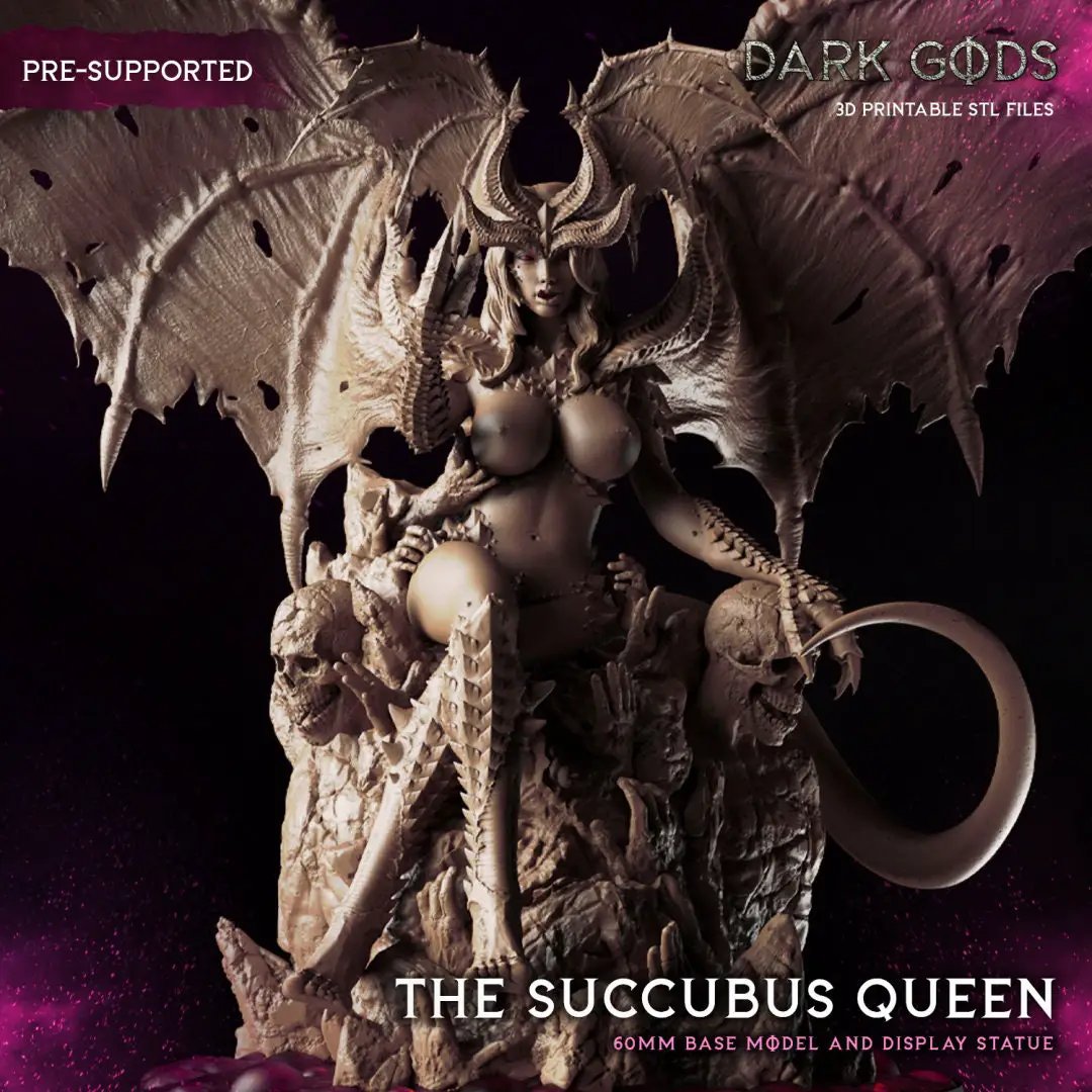 3D printed Succubus Queen miniature by Dark Gods Miniatures, detailed dark fantasy figure with intricate sculpting and dynamic pose