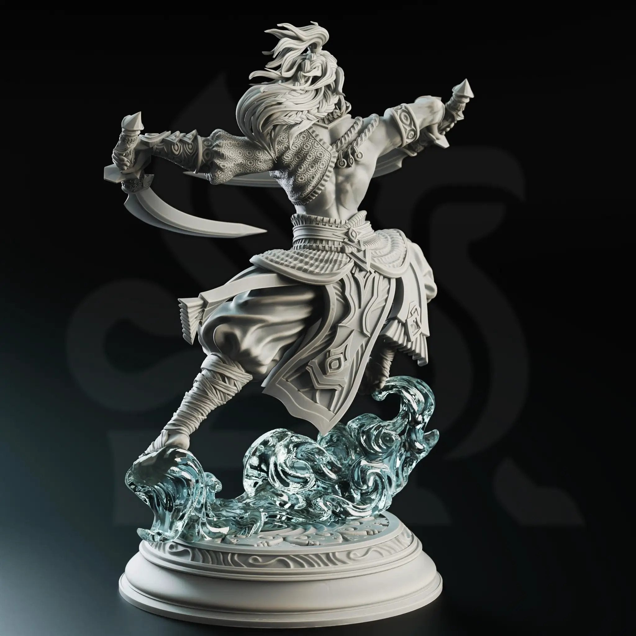 3D printed Sword Dancer Fighter miniature by Last Hope Miniatures from DM Stash, featuring detailed armor and dynamic pose.