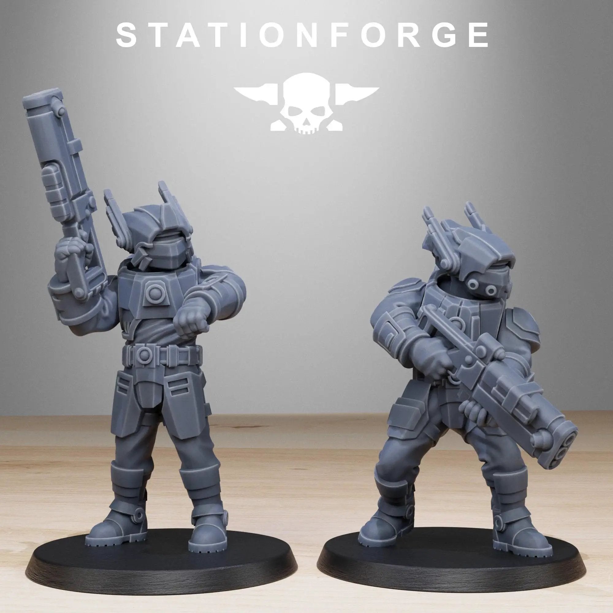 Ten 3D printed Tarion Assault Squad miniatures by StationForge Miniatures, detailed sci-fi figures for tabletop gaming.