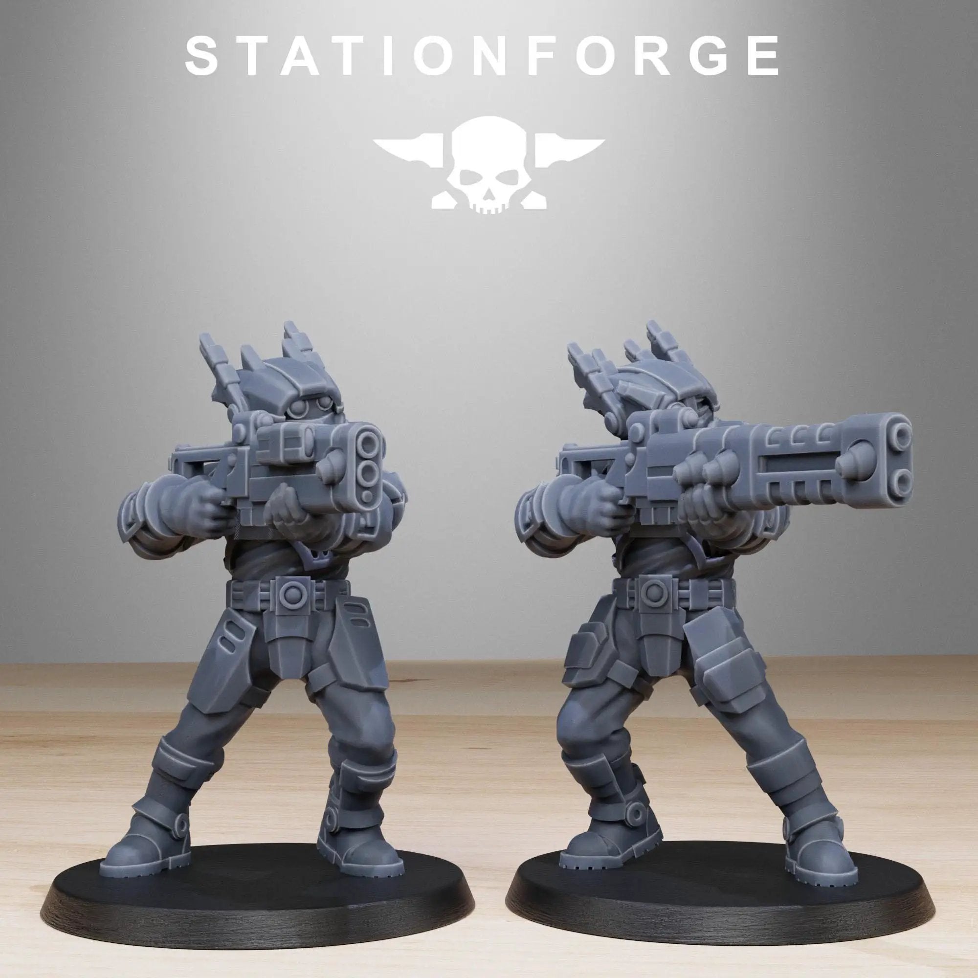 Set of 10 3D printed Tarion Assault Squad miniatures by StationForge Miniatures, detailed sci-fi soldier figures.