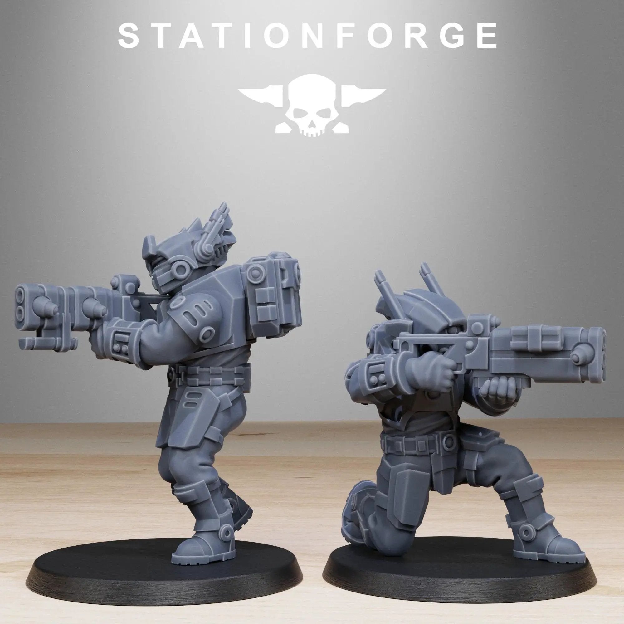 Ten 3D printed Tarion Assault Squad miniatures by Last Hope Miniatures for StationForge, showcasing detailed sci-fi soldier figures.