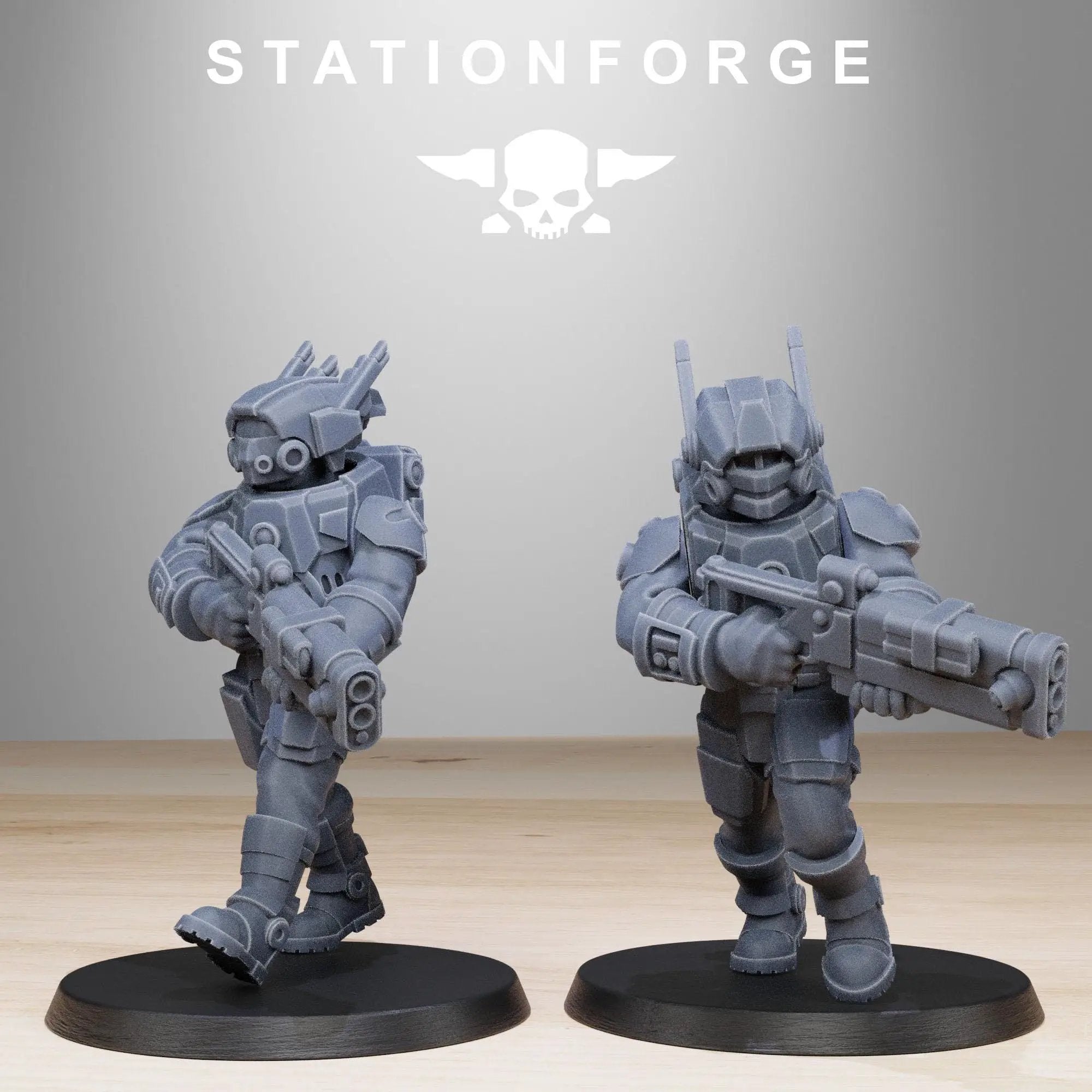Set of 10 3D printed Tarion Assault Squad miniatures by Last Hope Miniatures for StationForge, detailed sci-fi soldier figures.
