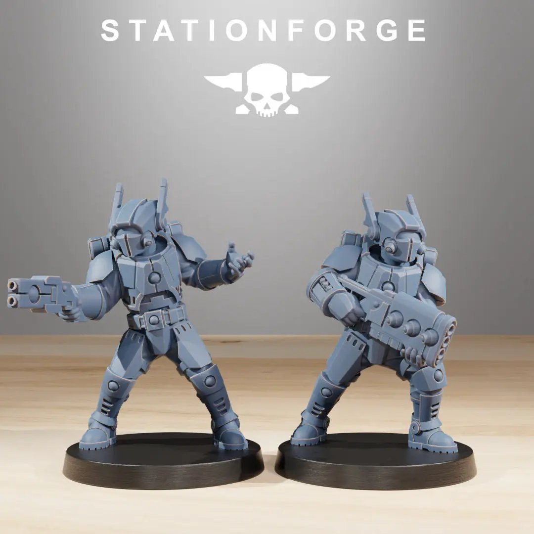 Ten 3D printed Tarion Clone Infantry miniatures by Last Hope Miniatures for StationForge, featuring detailed sci-fi soldier models.