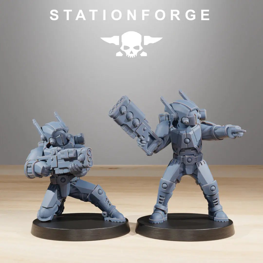 Set of 10 3D printed Tarion Clone Infantry miniatures by StationForge for Last Hope Miniatures, detailed military figures.