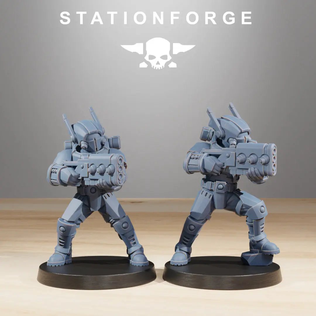 Set of ten 3D printed Tarion Clone Infantry miniatures by Last Hope Miniatures, featuring detailed sci-fi soldier figures.