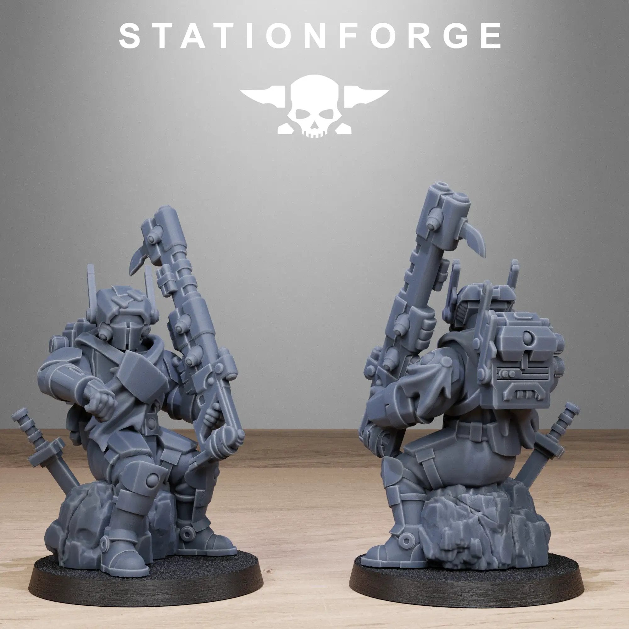 3D printed Tarion Hunters miniatures by StationForge, part of Last Hope Miniatures, featuring ten detailed figures on a plain background.