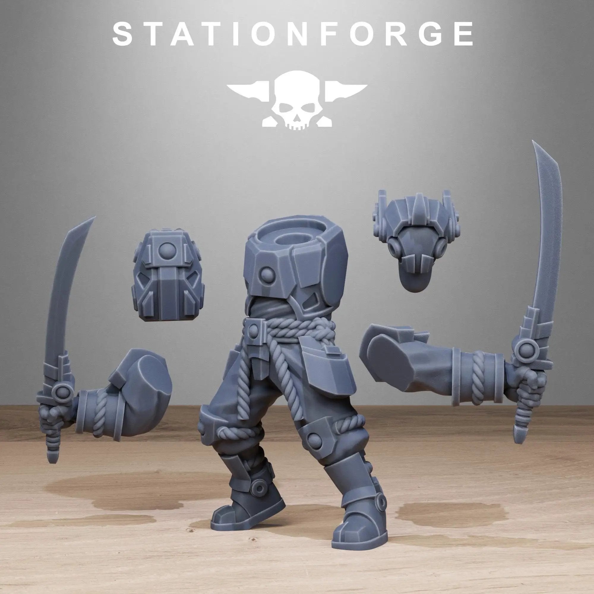 10 3D printed Tarion Melee Squad miniatures by StationForge for Last Hope Miniatures, detailed close-up of soldier figures.