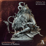 3D printed miniature figure of the Testament of Madness by Last Hope Miniatures for Archvillain Games, detailed and intricately designed.