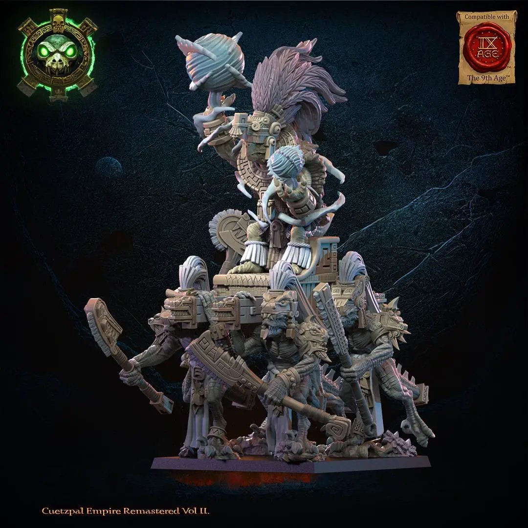 3D printed Tezcatlipoca, The Living God miniature by Last Hope Miniatures for Lost Kingdom Miniatures, detailed sculpt with intricate features.