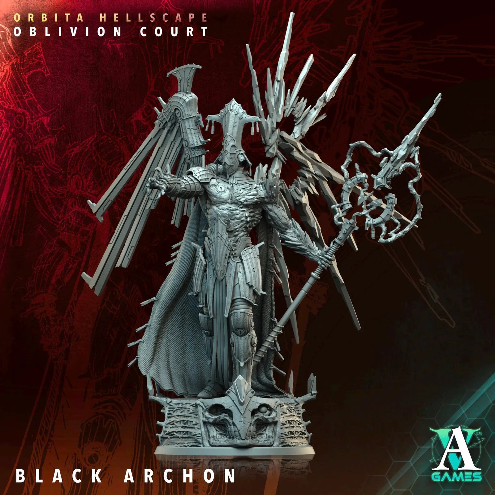 3D printed Black Archon miniature by Last Hope Miniatures for Archvillain Games, featuring detailed wings and armor.