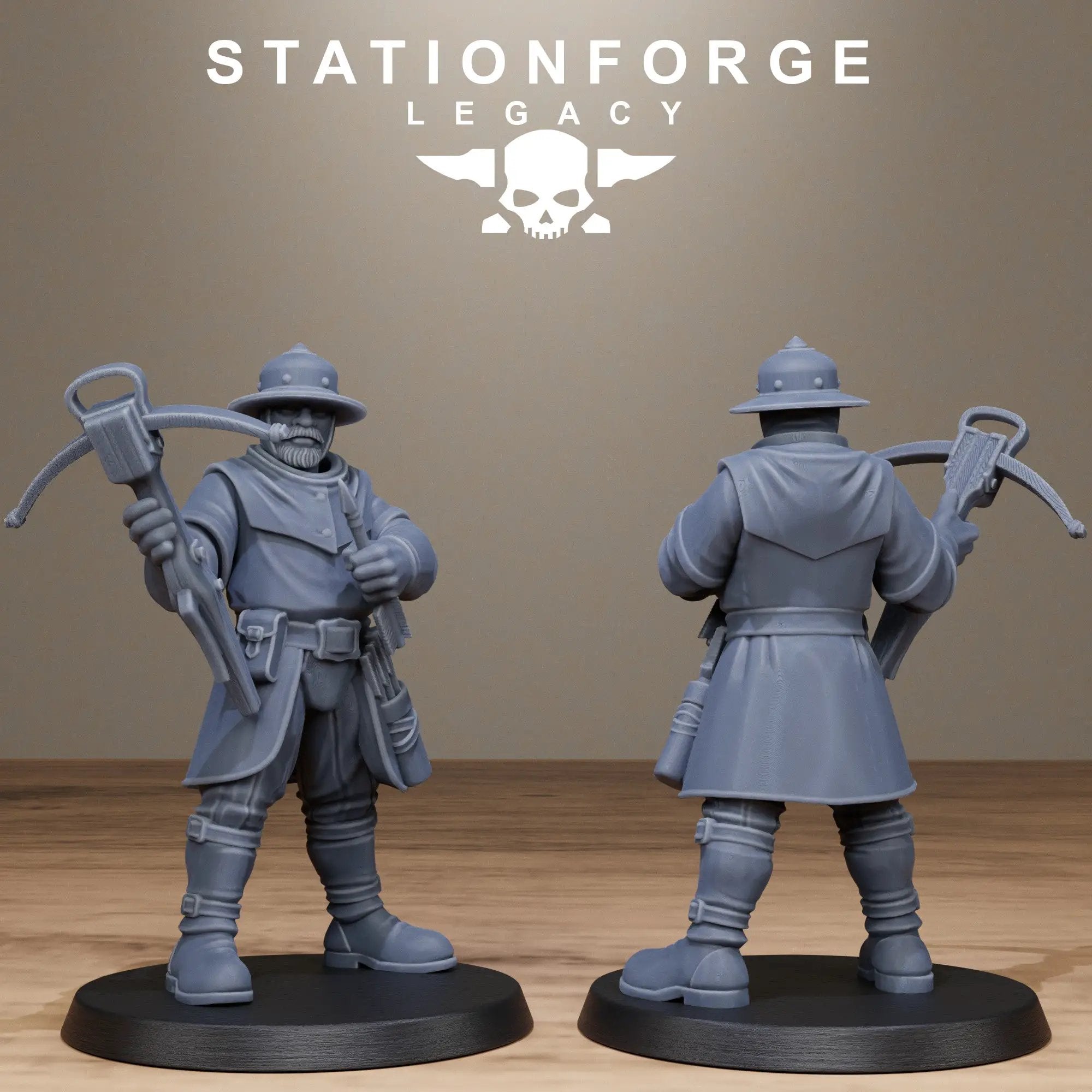 Three 3D printed Thorncrest Hunters miniatures by StationForge Miniatures, detailed fantasy figures on a neutral background.