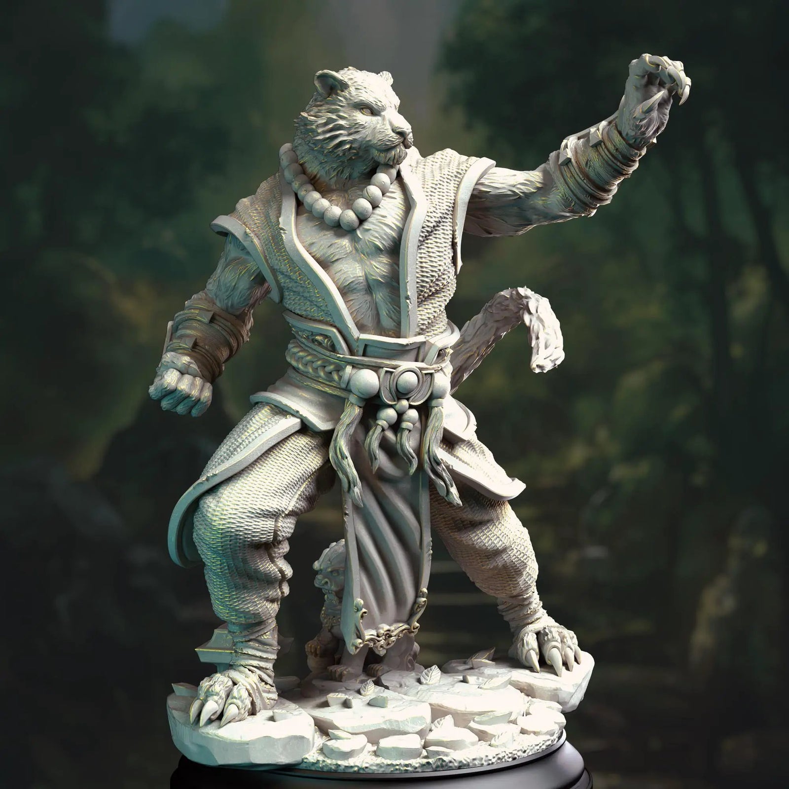 3D printed Tiger Monk miniature by Last Hope Miniatures from DM Stash, featuring a detailed tiger monk figure with intricate design.
