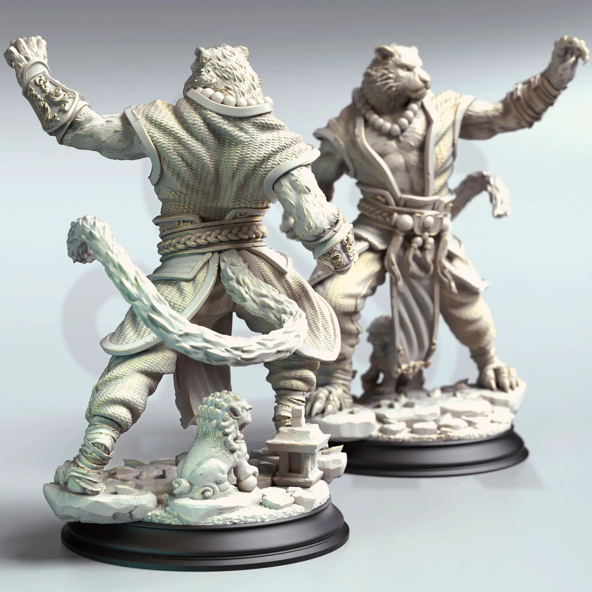 3D printed Tiger Monk miniature by Last Hope Miniatures, featuring detailed tiger and monk figure for tabletop gaming.
