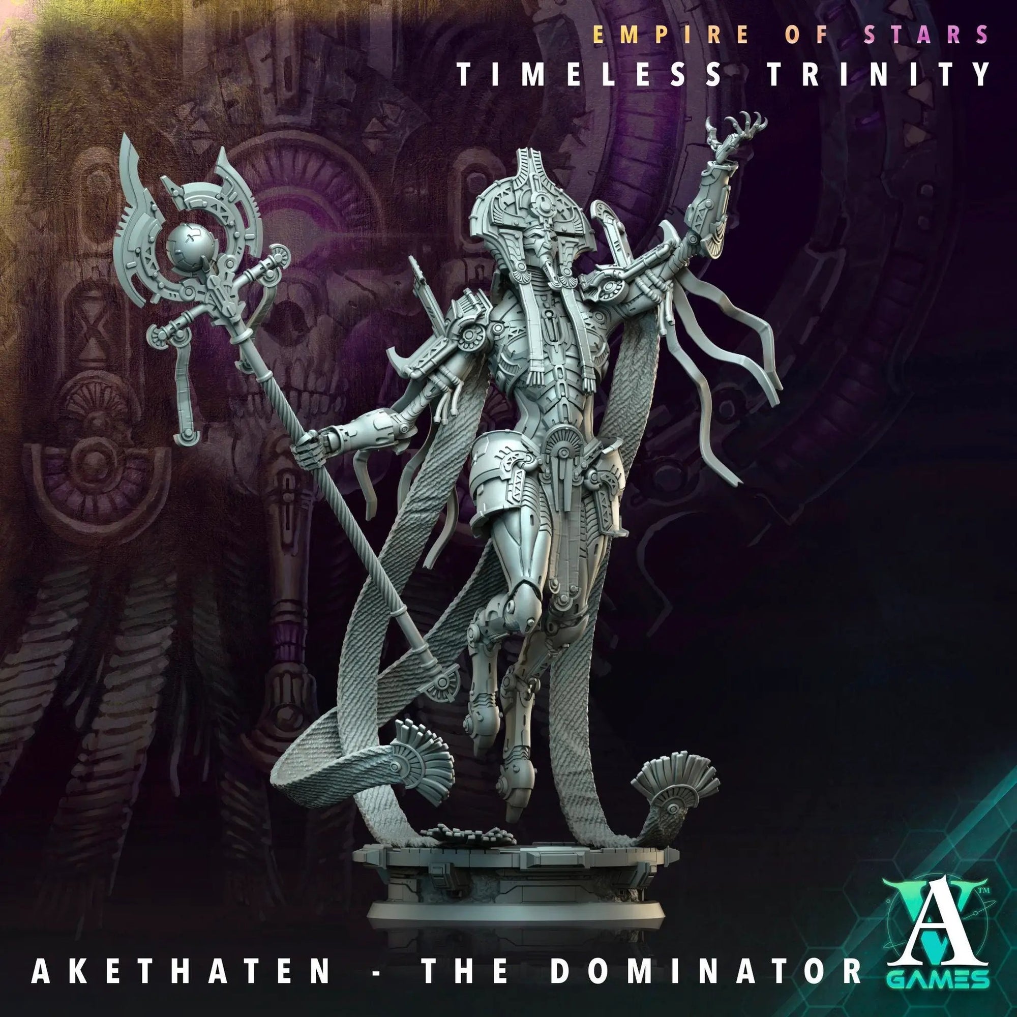 3D printed Timeless Trinity miniature by Last Hope Miniatures for Archvillain Games, showing detailed sculpt with intricate armor and weaponry.
