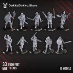 Group of 10 3D printed Trench Conquistadors miniatures by Last Hope Miniatures for DakkaDakka, detailed military figures.