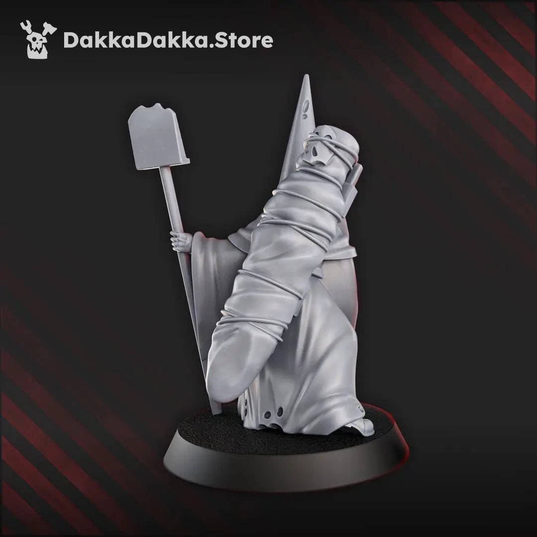 3D printed trench gravekeeper miniature by DakkaDakka Mininatures, featuring detailed armor and a somber pose, from Last Hope Miniatures.