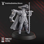 3D printed Trench Inquisitor miniature by Last Hope Miniatures, detailed figure with armor and weaponry from DakkaDakka Mininatures.