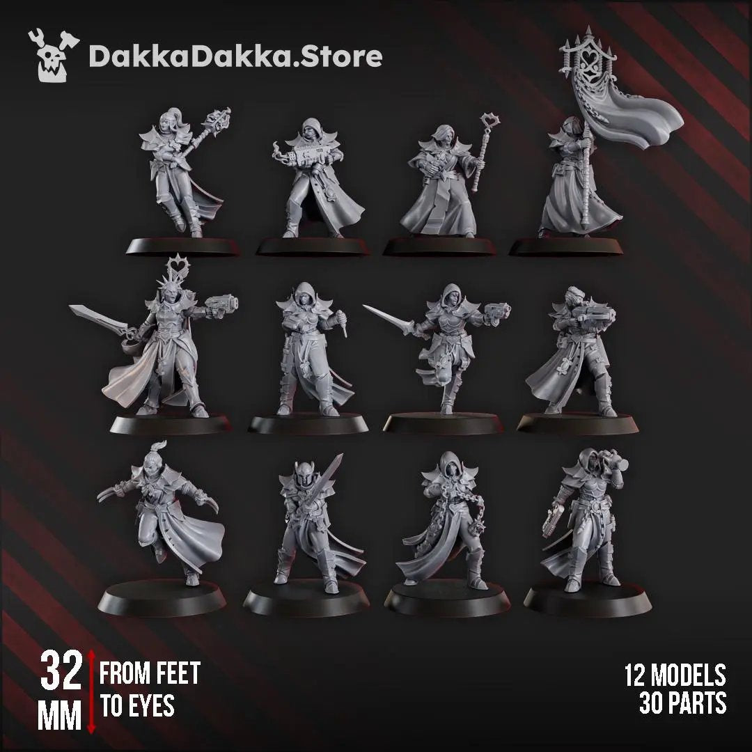 12 3D printed Trench Liquidation Team miniatures by DakkaDakka for Last Hope Miniatures, shown assembled and detailed.
