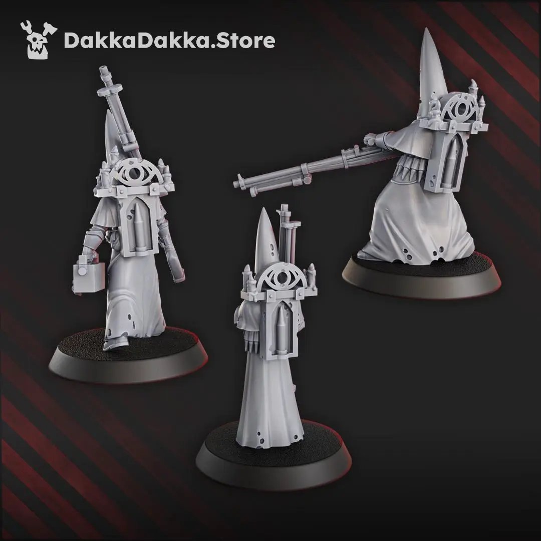 Three 3D printed Trench Novitiates miniatures by Last Hope Miniatures for DakkaDakka, featuring detailed soldier figures in trench gear.