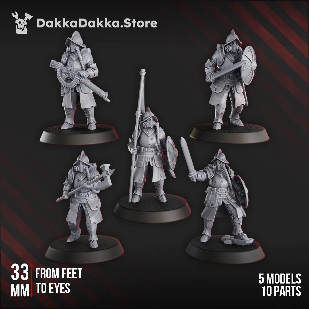 Set of five 3D printed Trench Veterans miniatures by Last Hope Miniatures for DakkaDakka, detailed military figures for tabletop gaming.