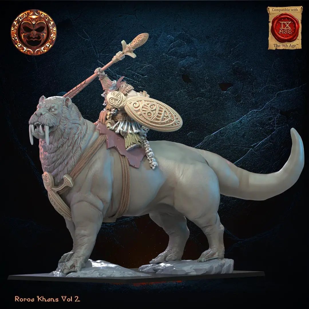 3D printed Tusker Ariki mounted on Bunyip by Last Hope Miniatures, detailed fantasy creature with intricate design.