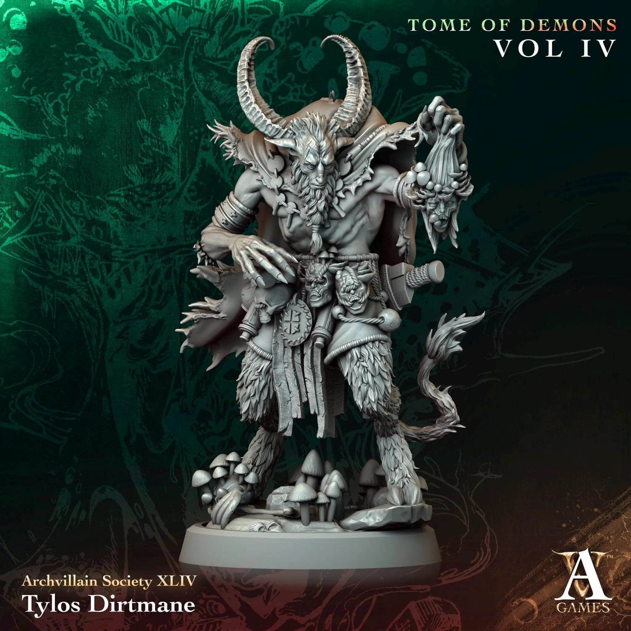 3D printed Tylos Dirtmane miniature by Last Hope Miniatures for Archvillain Games, showcasing detailed creature with textured surface.