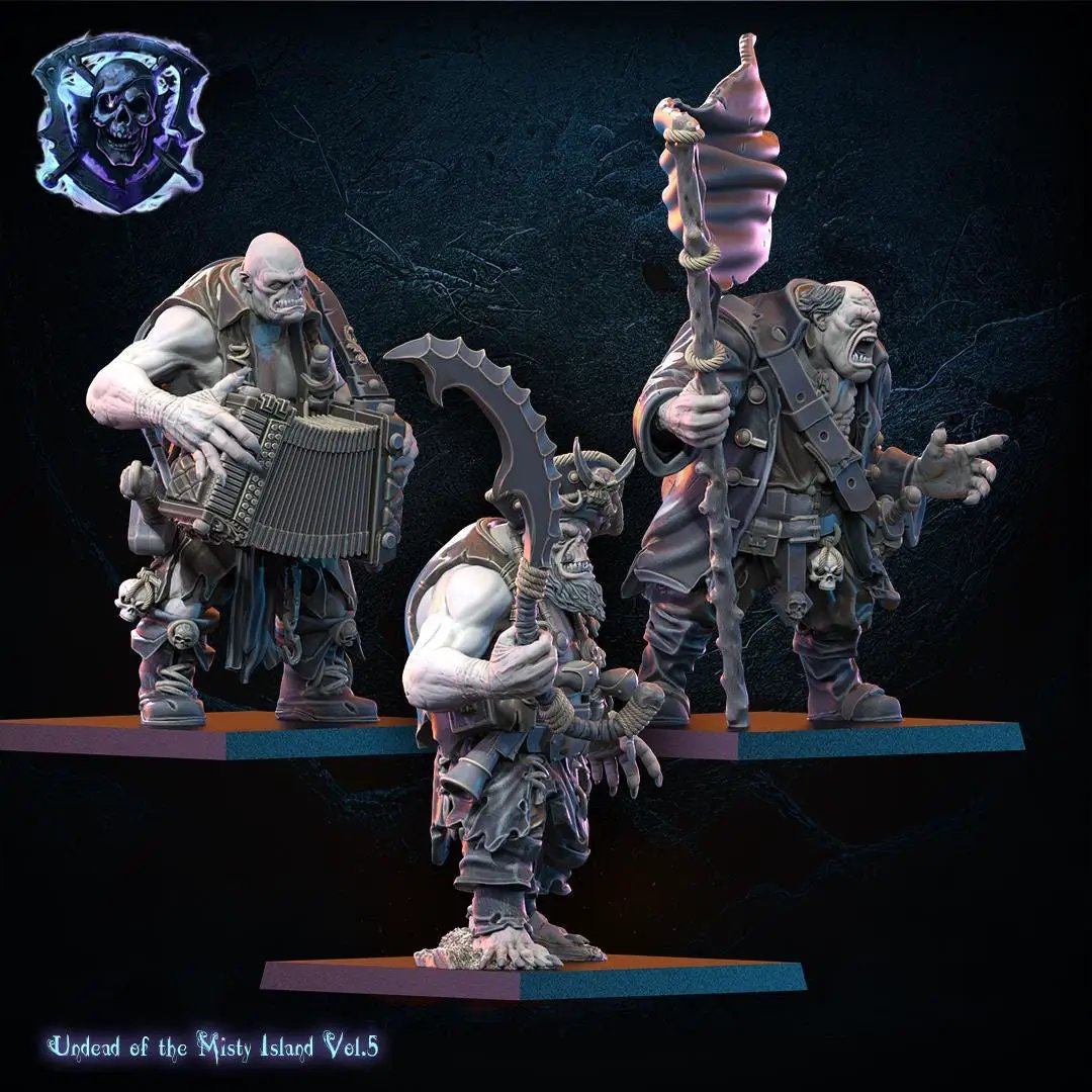3D printed undead pirate ogre command group miniatures by Last Hope Miniatures, featuring detailed undead pirate and ogre figures.