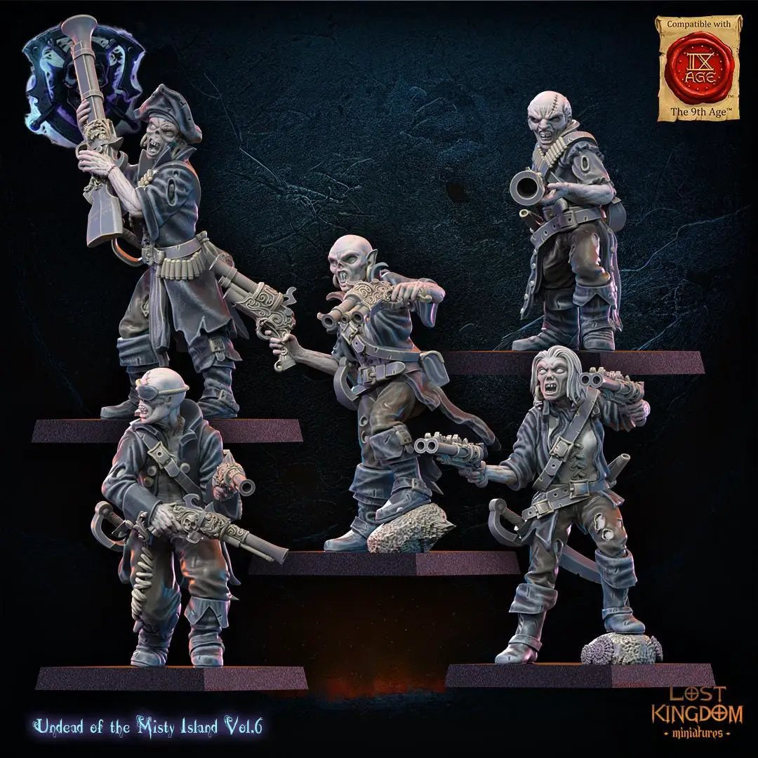 3D printed undead pirate regiment miniature by Last Hope Miniatures for Lost Kingdom Miniatures, showing detailed undead pirate figures.