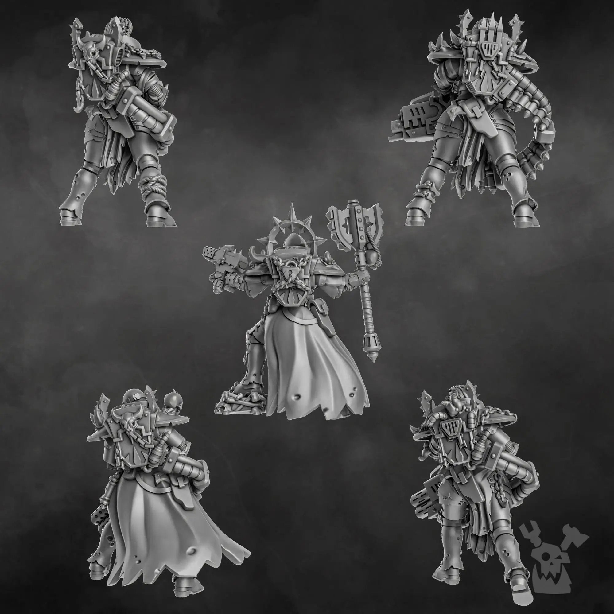3D printed Unholy Sisters miniature by DakkaDakka Miniatures, showcasing detailed gothic fantasy figures on a display base.