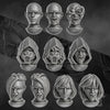 Set of 10 3D printed Unholy Space Coven heads by Last Hope Miniatures for tabletop gaming, detailed and ready for painting.