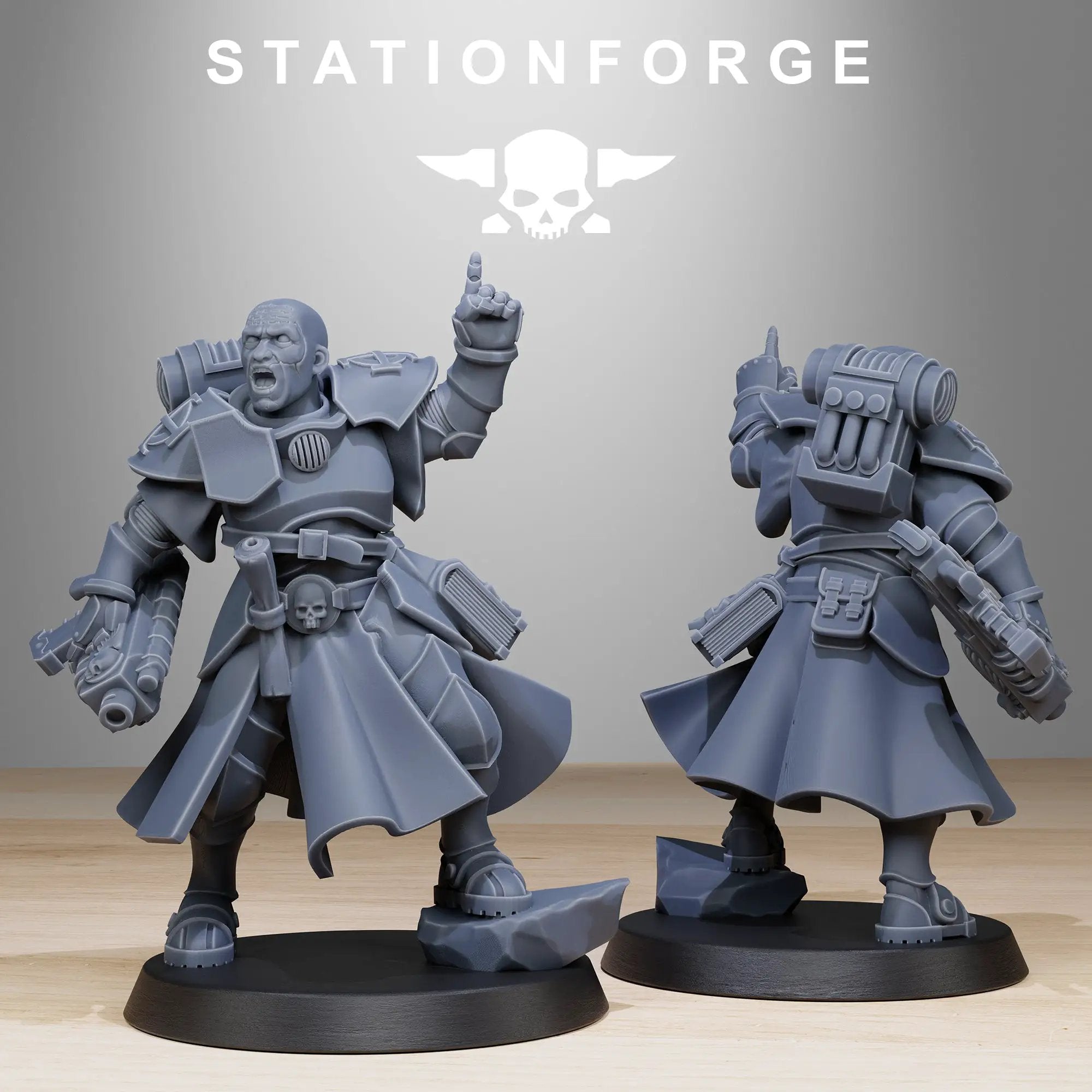 3D printed Vadalites Brotherhood miniature by StationForge for Last Hope Miniatures, showing detailed sculpt and intricate armor design.