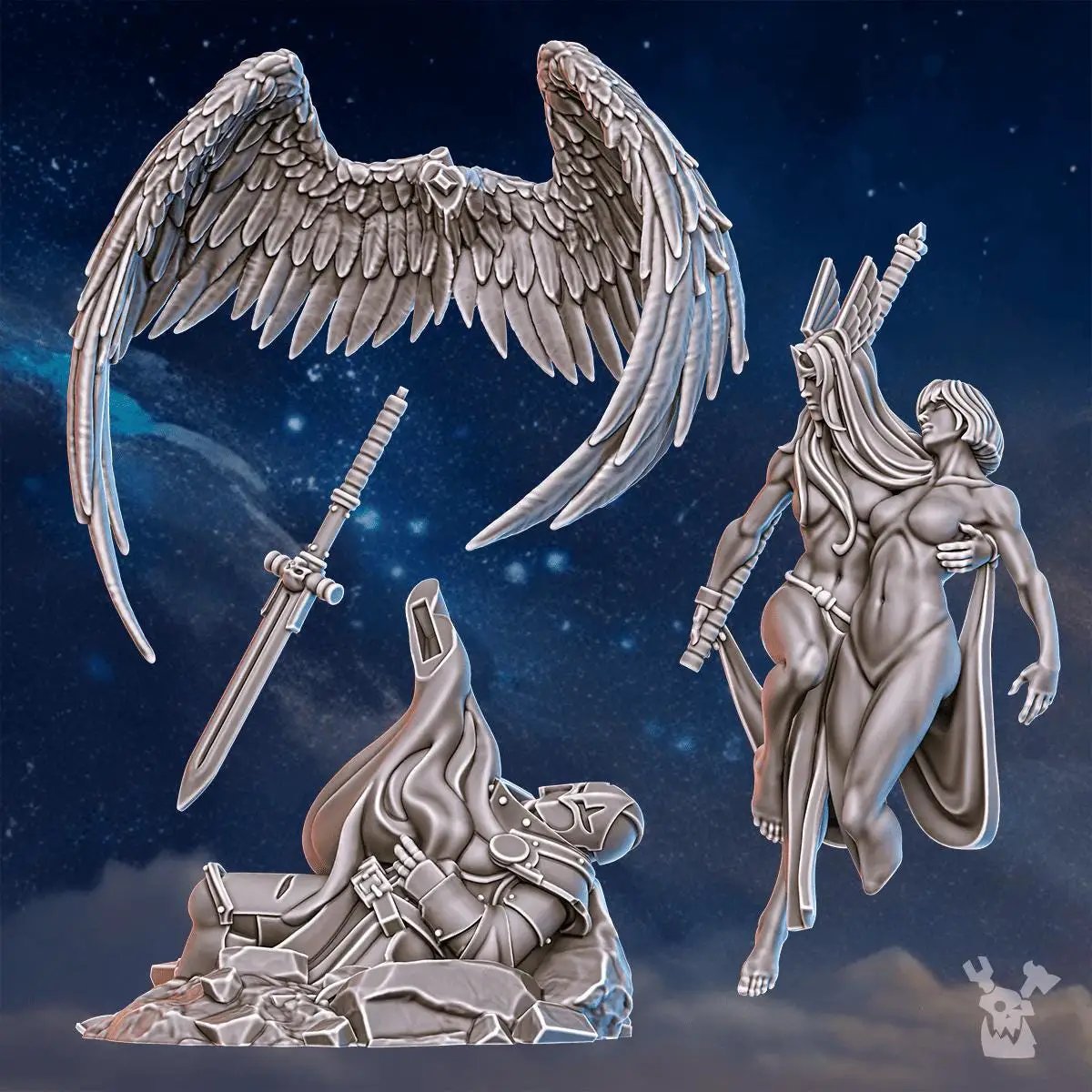 3D printed Valkyrie Warmaster miniature by DakkaDakka Miniatures for Last Hope Miniatures, detailed model with intricate armor and weaponry.