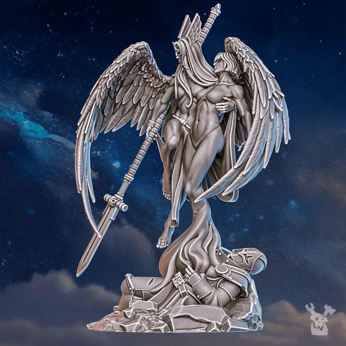 3D printed Valkyrie Warmaster miniature by DakkaDakka Miniatures, detailed fantasy war game figure from Last Hope Miniatures.