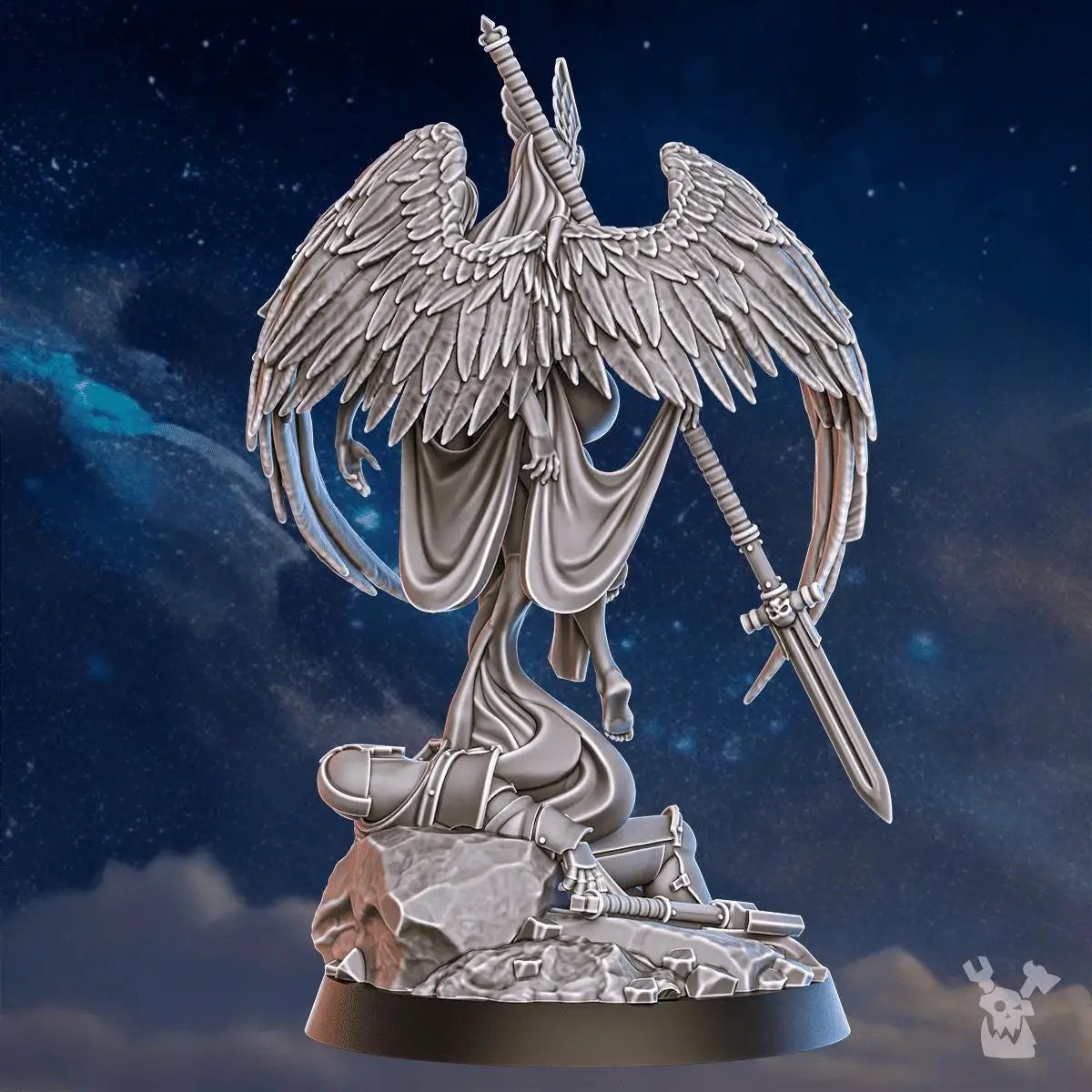 3D printed Valkyrie Warmaster miniature by DakkaDakka Miniatures, showcasing detailed fantasy warrior figure from Last Hope Miniatures.