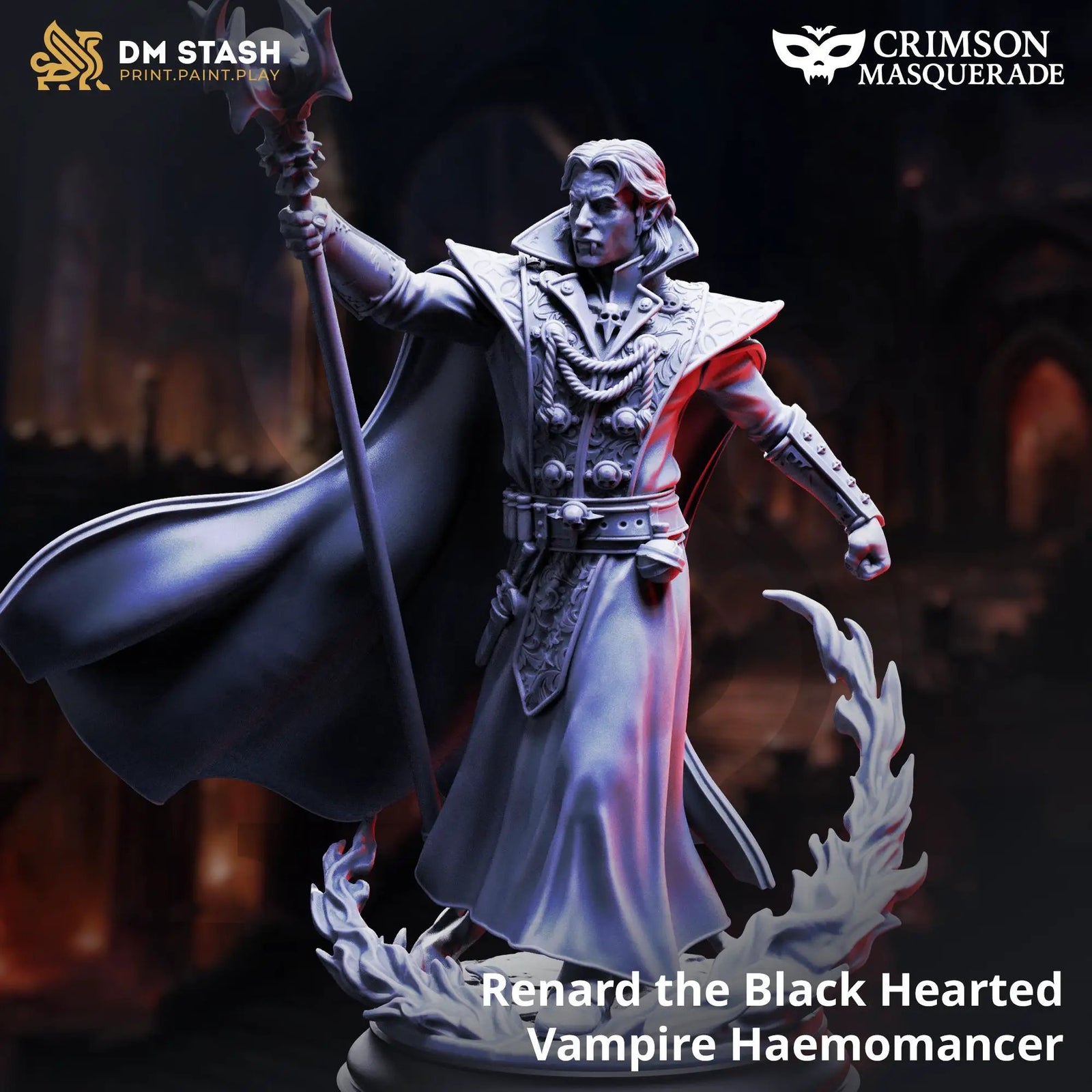 3D printed Vampire Haemomancer miniature, Renard the Black Hearted by Last Hope Miniatures, featuring dark, detailed vampire design.