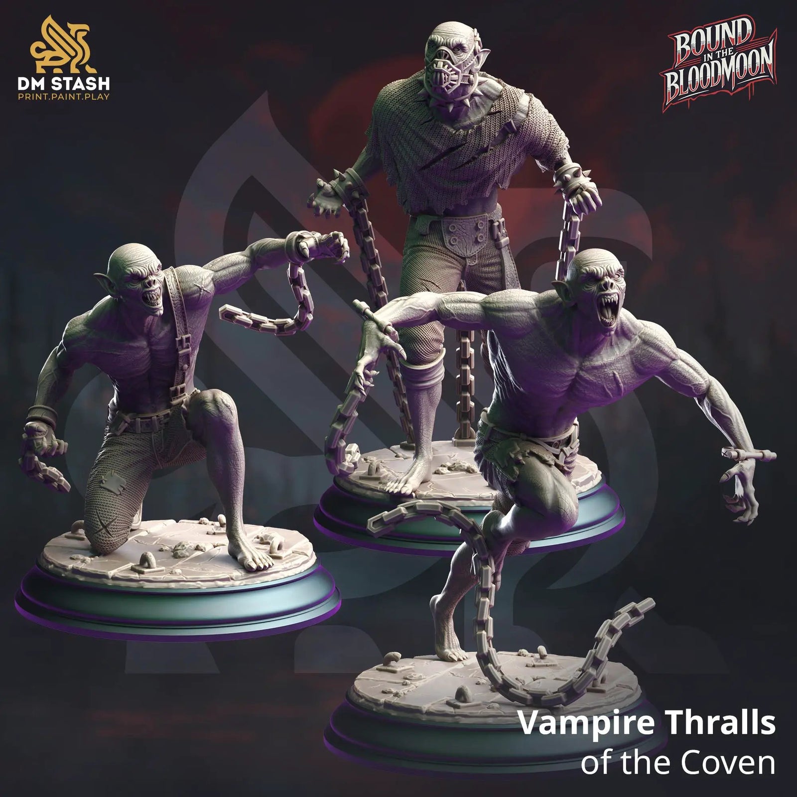 Three 3D printed Vampire Thralls miniatures by Last Hope Miniatures for tabletop gaming, with detailed undead figures.