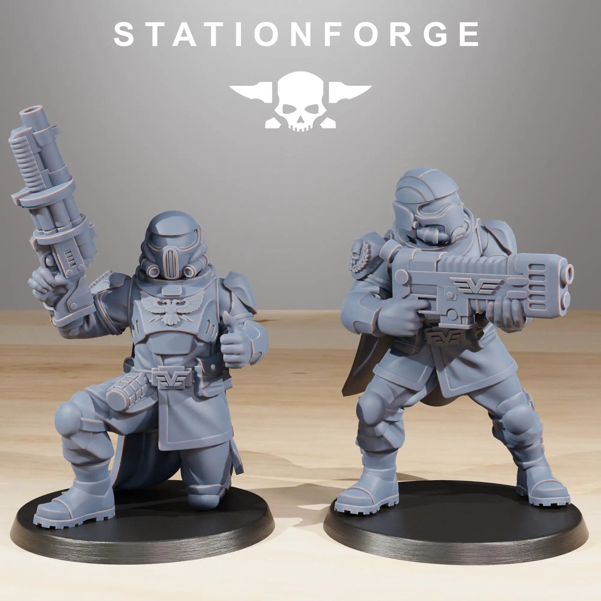 Ten 3D printed Vaskar Freedom Fighters miniatures by Last Hope Miniatures for StationForge, detailed sci-fi soldier figures.