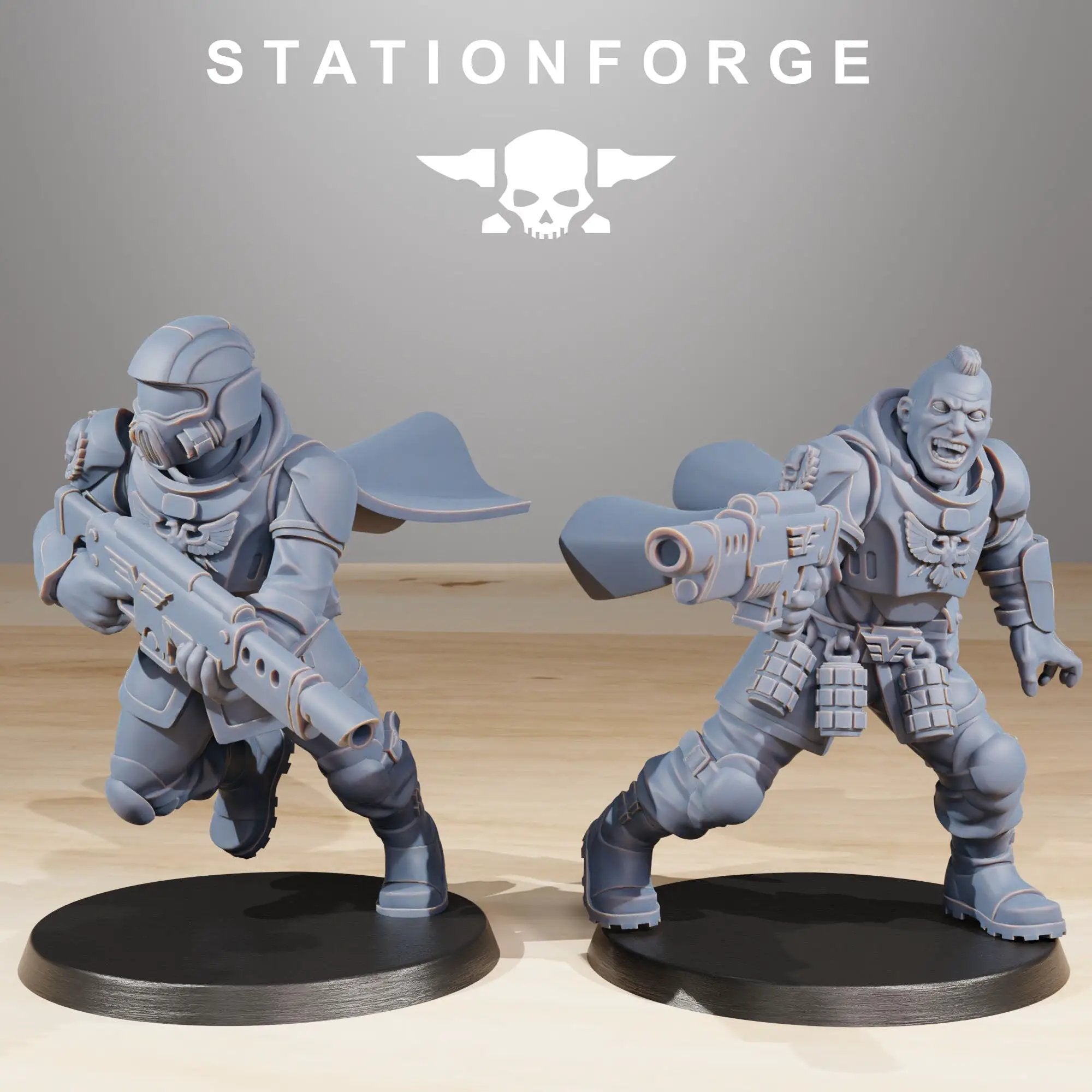 Set of 10 3D printed Vaskar Freedom Fighters miniatures by Last Hope Miniatures and StationForge, detailed sci-fi figures.