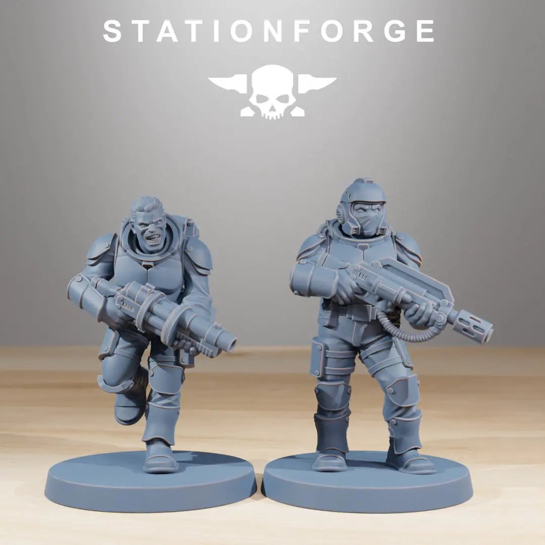 3D printed Vaskar Infantry build kit by Last Hope Miniatures for StationForge Miniatures, featuring detailed miniature figures.
