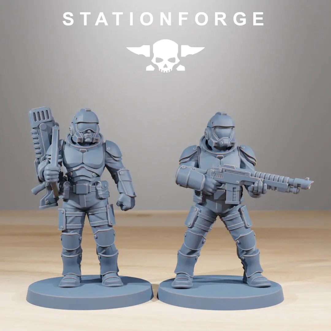 3D printed Vaskar Infantry build kit by StationForge Miniatures for Last Hope Miniatures, featuring detailed miniature figures.