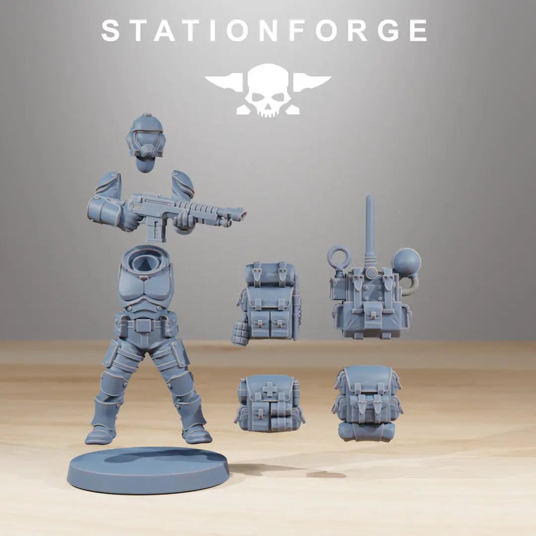 3D printed Vaskar Infantry build kit by Last Hope Miniatures for StationForge Miniatures, showing detailed miniature figures.