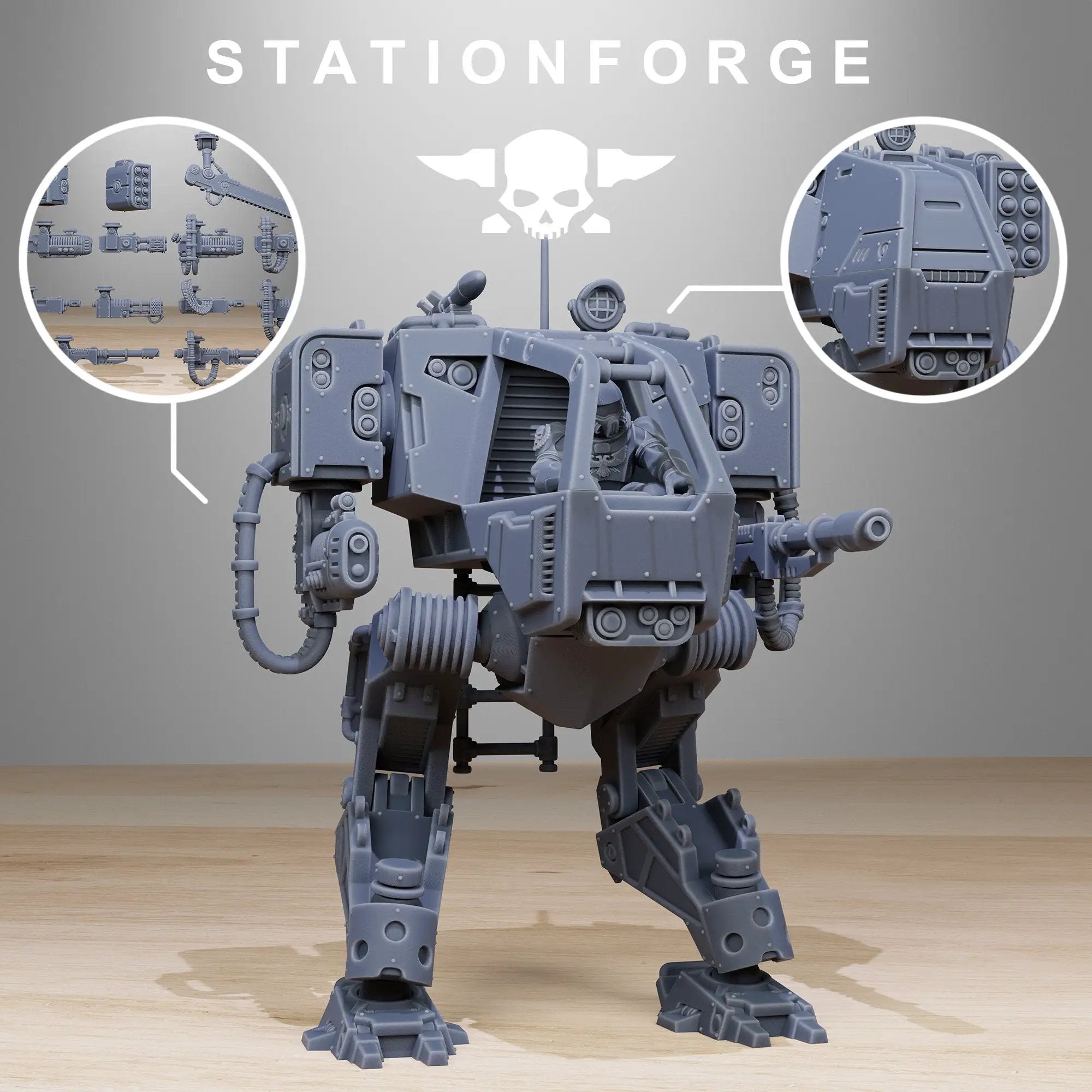 3D printed Vaskar Walker miniature by Last Hope Miniatures, detailed sci-fi robot model from StationForge Miniatures collection.