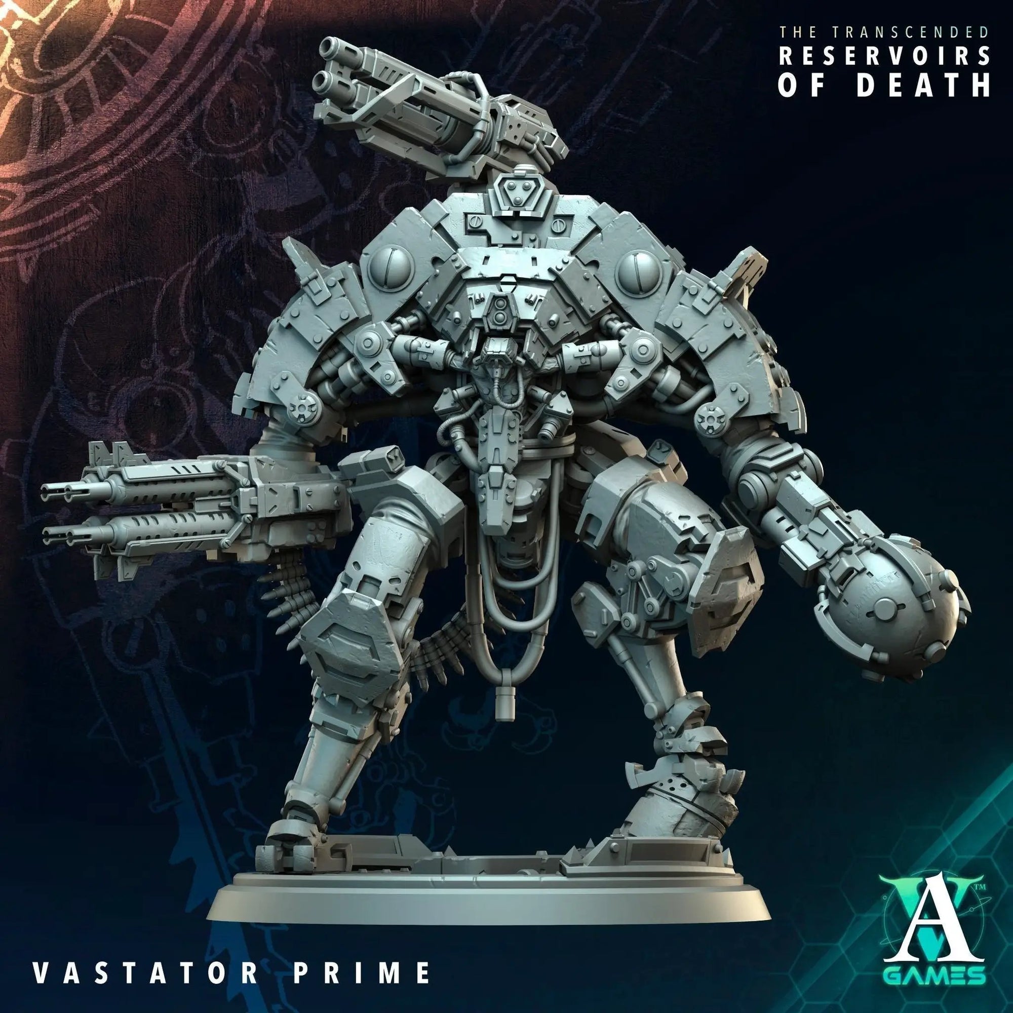3D printed Vastator Prime miniature by Last Hope Miniatures for Archvillain Games, detailed model with intricate design.