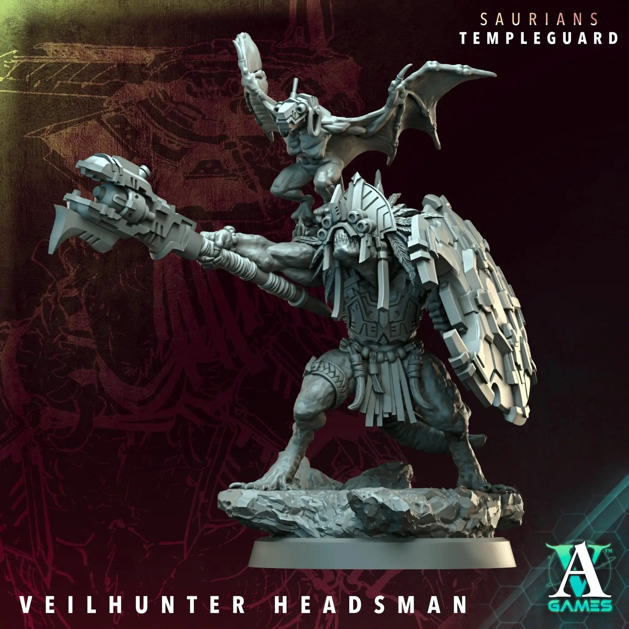 3D printed Veilhunter Headsman miniature from Archvillain Games by Last Hope Miniatures, showing detailed head and armor features.