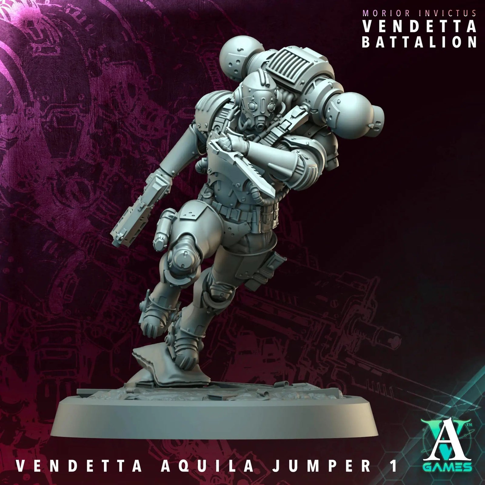Six 3D printed Vendetta Aquilla Jumpers miniatures by Last Hope Miniatures for Archvillain Games, detailed sci-fi models.