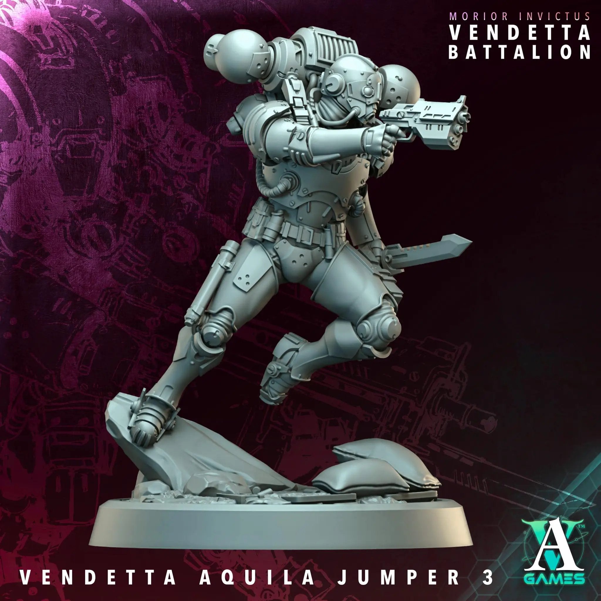 Six 3D printed Vendetta Aquilla Jumpers miniatures by Last Hope Miniatures, designed for tabletop gaming.
